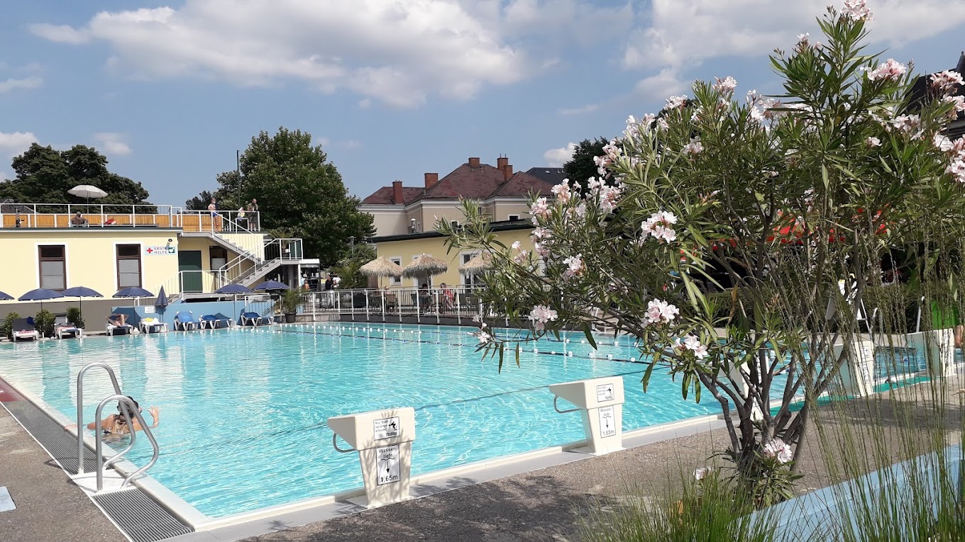 Freibad Payerbach mit Blick auf die Rax